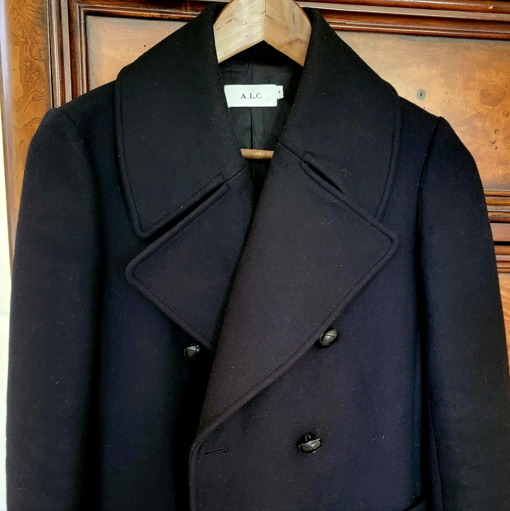 A.L.C. Black Wool Cashmere Blend Lamb Fur Peacoat Jacket 0